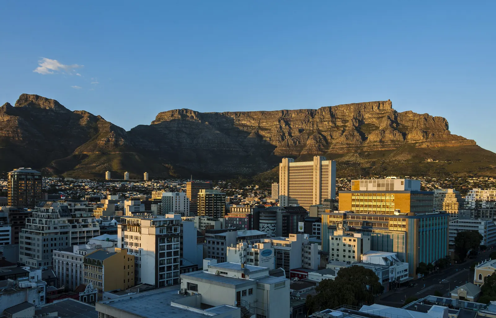 Table Mountain above the Cape Town city bowl at dawn